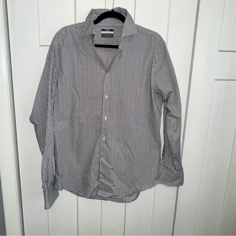 C3 Blue, Black and White Chechered Casual Button Down Shirt - large